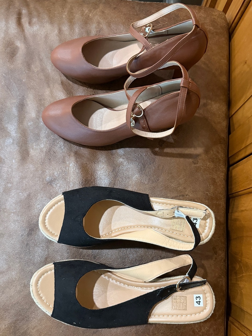 SHEIN Brown Ankle-Strap Pumps & Black Open-Toe Slingbacks Duo Never Worn